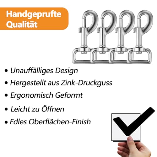 4 Stück Karabiner mit Drehgelenk, Silber Haken mit Drehgelenk, Karabiner, Haken mit Drehgelenk, für Hundehalsband, für Hundehalsband Eimer Hängematte Pferd Tack