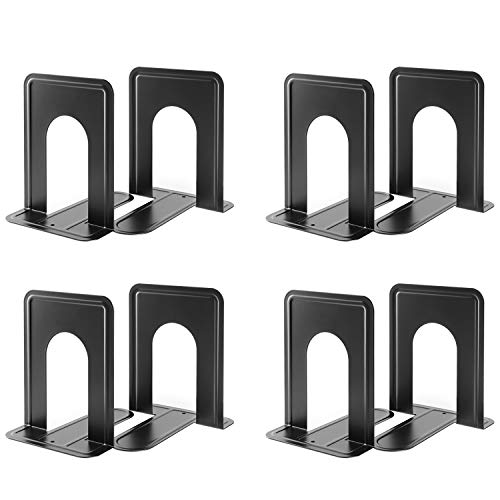 Image of MaxGear Book Ends Universal Premium Bookends for Shelves, Non-Skid Bookend | Heavy Duty Metal Book Stopper for Books /Movies /CDs /Video Games, 6 x 4.6 x 6 in, Black, 4 Pairs /8 Pieces, Large
