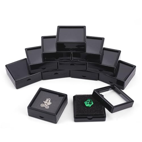 BENECREAT 12 Piezas Caja Negra de Presentación Superior 5x5x2cm Caja con Terciopelo Interior para Piedras Preciosas y Diamantes Dispersos