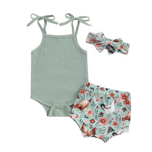 Image of Kuriozud Newborn Infant Baby Girl 2 Piece Summer Outfits Tank Romper Top + Ruffle Bloomer Shorts Set Clothes
