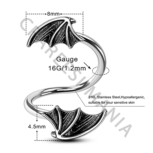 CM Crareesi Mania Bat Twist Helix Earrings 316L Stainless Steel Spiral Barbell 16G Helix Piercing Jewelry for Halloween Conch Tragus Piercing Jewelry3