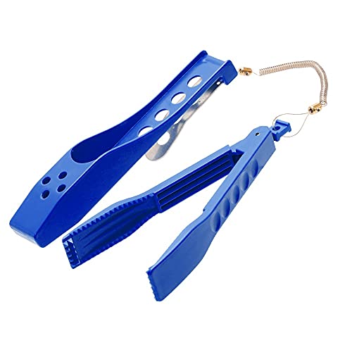 ロック機能付き フィッシュグリップ ラインヤード ホルダーセット 魚つかみ (ライトブルー)