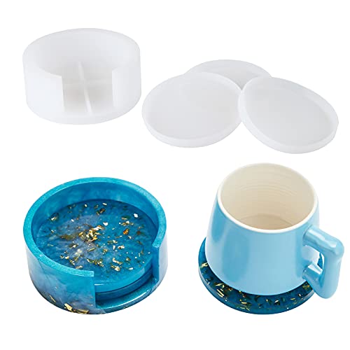 WUGOSU Coaster Resin Mold, 4PCS Resin Coaster Mold and 1PCS Coaster Storage Box Mold, Resin Epoxy Mold for Resin, Used for DIY Coaster, Home Decoration