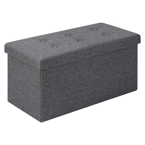 WOLTU Tabouret Banc de Rangement en Lin,Pouf Pliable Cube Coffre de Rangement 76x37,5x38cm,Gris