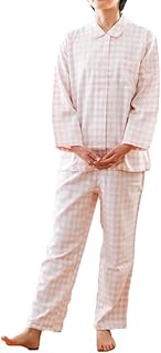 [こだわり安眠館] パジャマ レディース 綿100 【ホテル仕立ての5つ星パジャマ】 婦人 長袖 長ズボン 衿付き 前ボタン全開 ギンガム チェック 秋用 冬用 コットン 秋 冬 中空 ネル ギフト プレゼント 女性 シンプル 綿 コットン