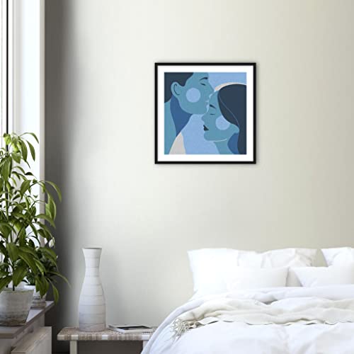 Baiser bleu décoration murale haut de gamme avec cadre noir 50x50 cm
