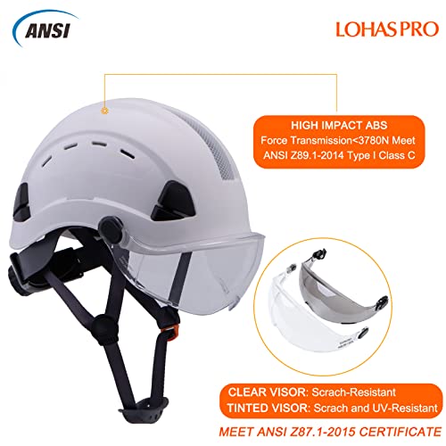 Lohaspro Hard Hats Construction Osha Safety Helmet With Visor Ansi Z89.1 Approved Men Women Adult Vented Hardhat Arborist Rescue Climbing Tree Work Casco De Construccion(L1 White Clear) #TOP3