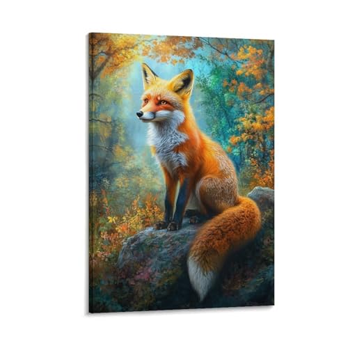 Toile renard décoration murale 40x60cm, idée cadeau créative