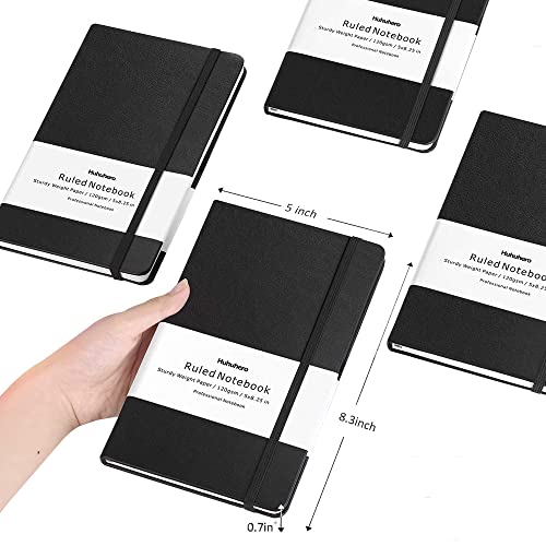 Huhuhero Lined Journal Notebook, 5 Pack Black Hardcover Notebooks for Work Women Men, 120Gsm Thick Paper Leather Journals for Writing Note Taking Business, Journaling School Supplies 5"×8.25" - Image 5