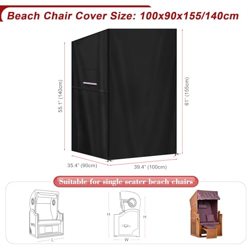 LAMUNI Strandkorb Schutzhülle 100x90x155/140cm Strandkorb Abdeckung Wasserdicht Abdeckplane Strandkorb 420D Oxford Gewebe Strandkorbhülle Winterfest Abdeckhauben für Strandkörbe