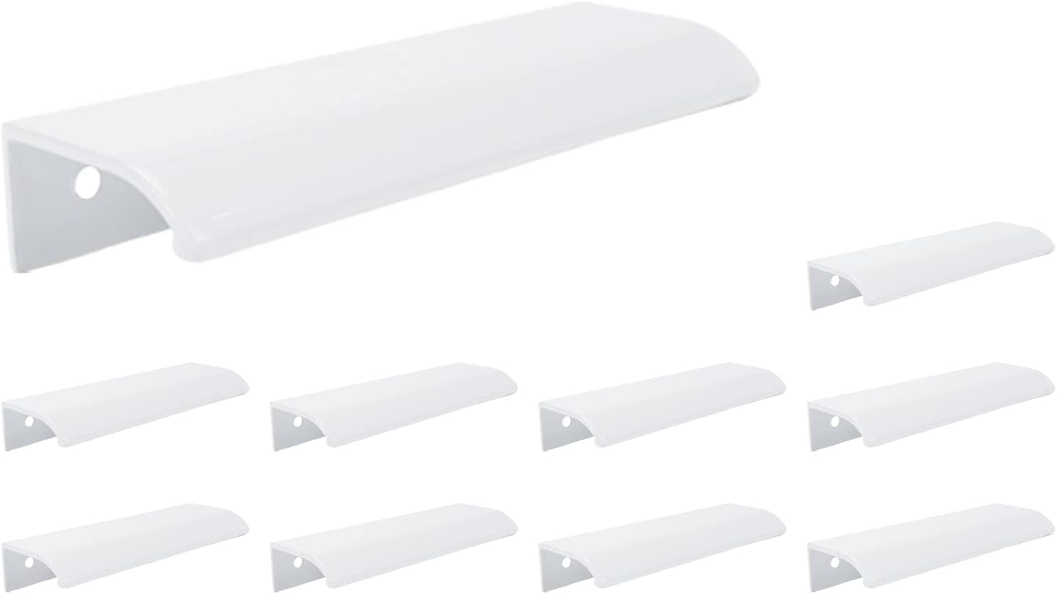 10Pcs 4.72" White Arc Surface Pull,White Edge Pulls Furniture Drawer Handles Hidden Cabinet Handle,Hole Dia.3.78"/96mm