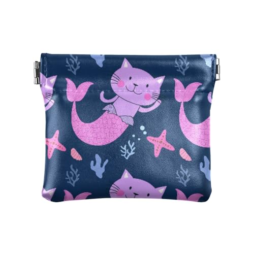 Mermaid Cats Coin Purse Leather Pouch Change Purse, Squeeze Coin Pouch for Cards, Keys & Lipsticks, Unisex