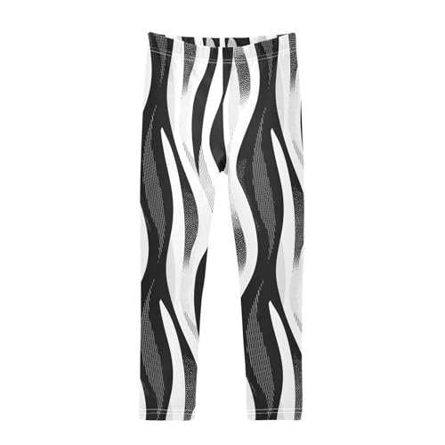 Black and White Stripes Kids Girl's Active Leggings Stretchy High Waisted Pants Sports