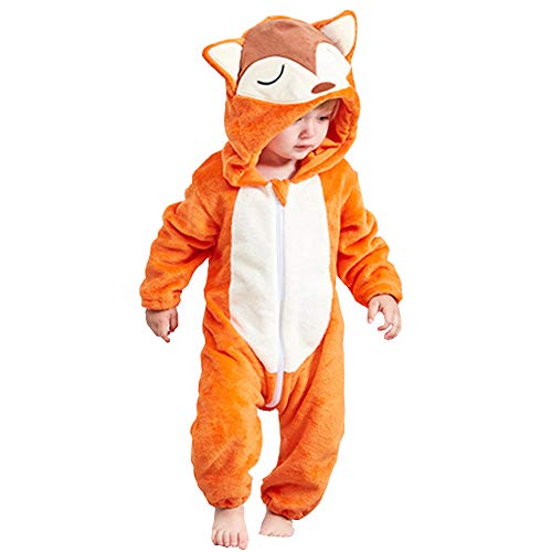 Pijama Infantil de Franela, para niñas, Mono de Invierno con diseño de Animal. Zorro 26 * 26 cm