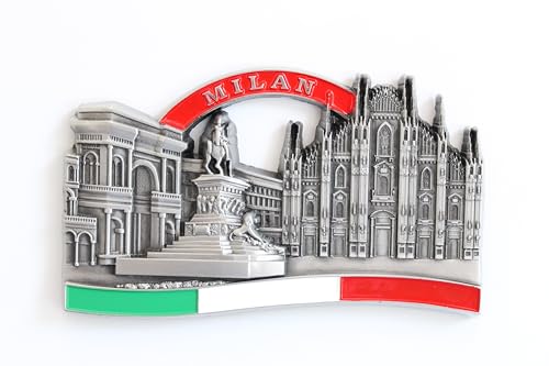 Milán (Italia) - Imanes Decorativos 3D para Nevera Cocina, Fabricados en Metal, Imán Nevera Milán