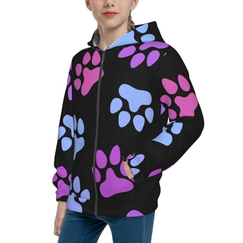 Cat Dog Footprints Kids Pullover Hoodies Boys Zip Up Sweatshirts