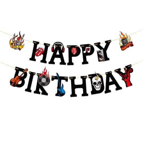 Rock and Roll Happy Birthday Banner - Music Themed Party Supplies - Women Men Boys Girls Birthday Party Decorations