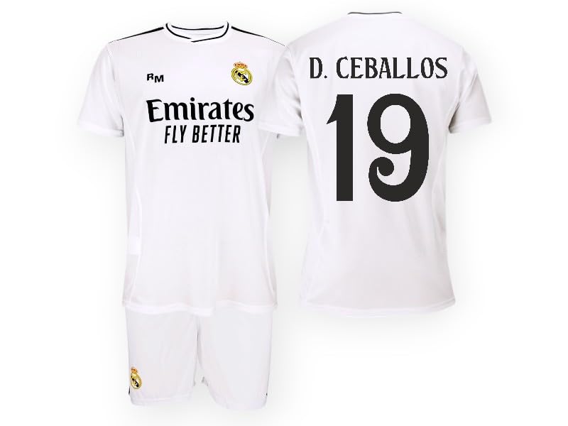 Genérico D. Ceballos Fußballtrikot und Shorts für Kinder, Weiß, Sport-Set mit Stil, Komfort und Leidenschaft für Fußball