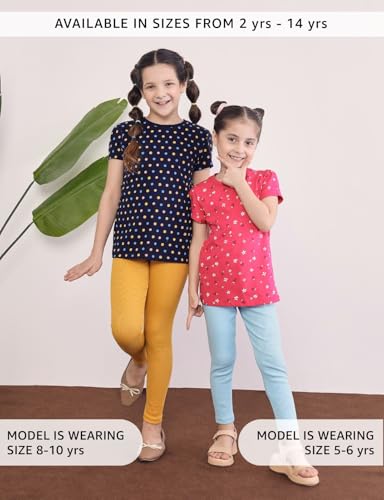 Image of Amazon Brand - Symbol Girl's Cotton Ribbed Stretchable Leggings | Ankle Length | Aged 2-14 Years