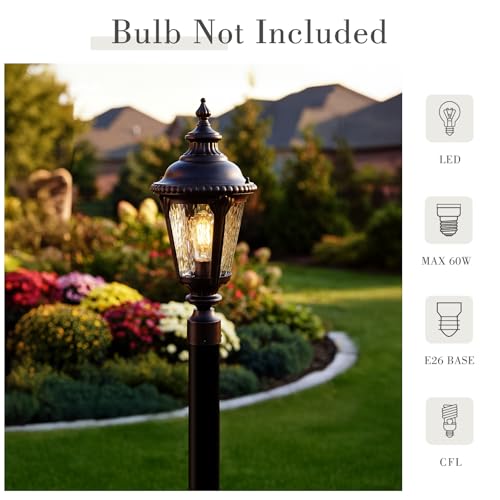 Image of Emliviar 22.4 Inch Modern Exterior Post Lantern with Water Ripple Glass, Oil Rubbed Bronze Lamp Post Outdoor Lighting, E26 Base 60W Max, XE265P-M ORB-SW