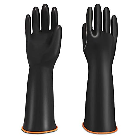 Linghuang Chemical Resistant Industrial Rubber Protective Gauntlets Gloves Resist Strong Acid 17.7inch,M Size,Black with Orange Lining (1 Pair) Cover