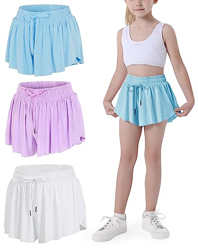 Image of JOCMIC Girls Flowy Shorts, 2 in 1 Preppy Butterfly Shorts with Spandex Liner for Cheer Athletic Gym Teens Casual Clothes