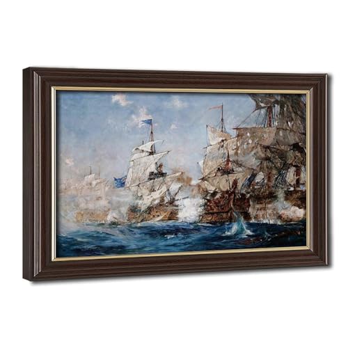 Impression sur toile Battle of Trafalgar Charles Edward Dixon cadre inclus pour mur vide salon