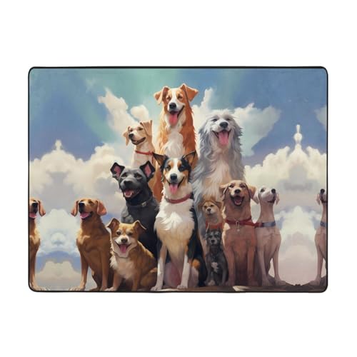 Tapis de salon imprimé chiens 160x122 cm antidérapant rectangulaire