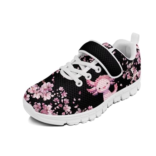 Kids Sneakers Running Tennis Athletic Shoes for Boys&Girls (Little Kid/Big Kid) Cherry Blossom Axolot Pattern（White Sole）