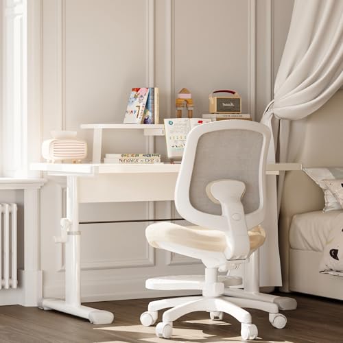 chirvana Kids Ergonomic Chair Study Chair for Kids with Lumbar Support and Footrest Adjustable Height Mesh Small Office Chair with Adjustable backrest Model Shell (Beige)