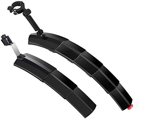 CrazyFire Einziehbar Fahrrad Schutzblech Set, Schutzbleche Mountainbike Vorne Hinten 2 Stück, Schutzblech MTB Fahrrad Kotflügel Fahrrad Zubehör für Lange Radtouren auf Dem Berg Schwarz(Mit Rücklicht) Cover