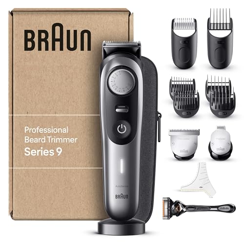 Braun Beard Trimmer Series 9 BT9440, Electric Trimmer for Men, with Sharpest ProBlade, 40 Length Settings, Barber Tools, Charging Stand, Travel Case, Stencil
