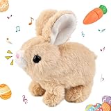 Hüpfendes Kuscheltier Hasen, Realistisches Osterhase Kuscheltier, Interaktives Elektronisches Haustier Plüsch Hase, Bunny Kuscheltiers Karotten, für Osterspielzeug und Geburtstagsgeschenk (Gelb) (C)