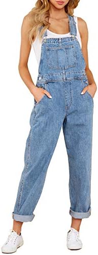luvamia Women's Casual Adjustable Denim Bib Overalls Jeans Pants Fashion Loose Overall Jumpsuits Classic Blue Size Large