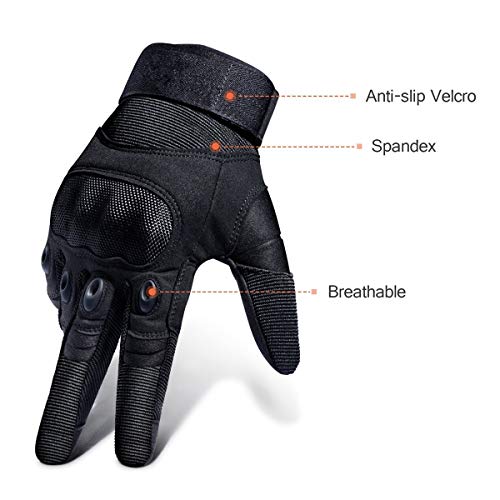 Xiaoai Touch Screen Rubber Hard Knuckle Full Finger Sports Gloves for Men & Women Outdoor Cycling Motorcycle Hiking Camping Training Work (L, Black) - Thumbnail 2