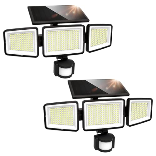 UME Solar-Außenleuchten, 302 LEDs, 1500 lm, wasserdicht, Bewegungsmelder, Außenleuchten, 3 Köpfe… – Ansicht 1
