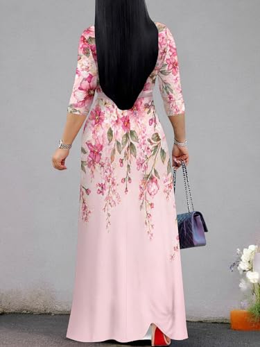Image of PinkPatty Plus Size Maxi Dresses for Women Casual Flowy Long Dress 3 /4 Sleeve V Neck Wrap Dress with Belt
