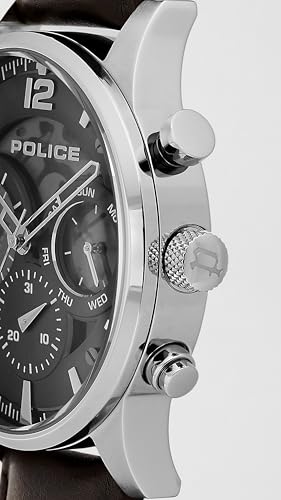 Image of Police Quartz Multifunction Grey Dial Brown Leather Strap Watch for Men - PLPEWGF0040202