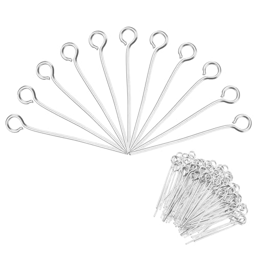 MECCANIXITY 600pcs Stainless Steel Eye Pins 0.6mm/24 Gauge 25mm Earring Flat Headpins for Jewelry Making Supplies Jewelry Findings, DIY Craft, Necklace, Silver