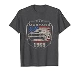  Ford Mustang 1969 Flag T-Shirt, Homme, Chiné Foncé, XL