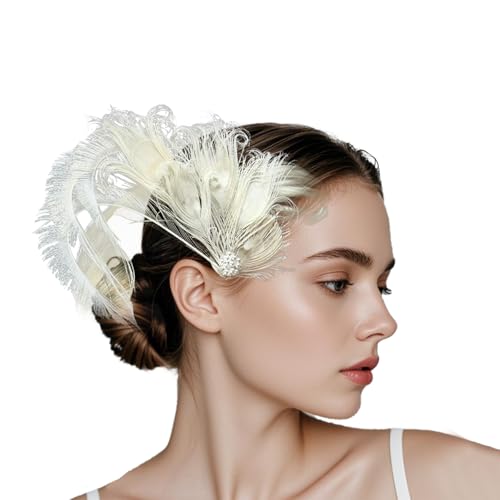 Pinza para cabello con pluma de pavo real