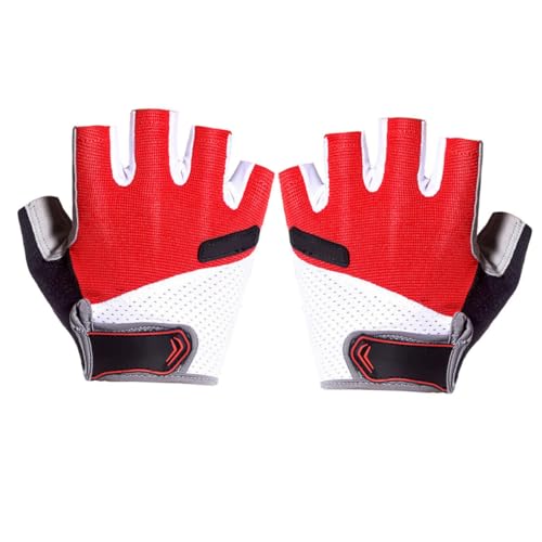 MUCKLILY 1Pair Unisex Half Finger Cycling Gloves Breathable Sports Gloves Red Slip Shockproof Design for Enhanced Grip and During Bike Riding and Outdoor Activities