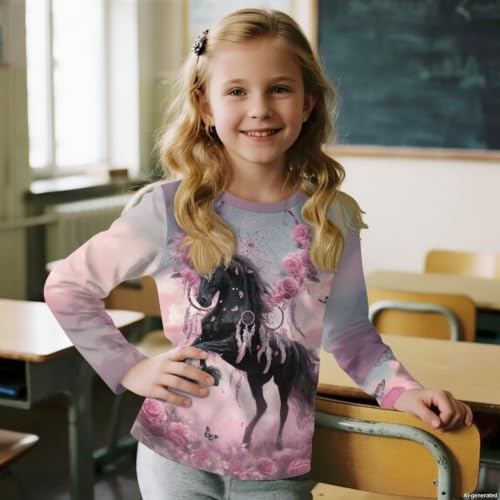 Image of WELLFLYHOM Long Sleeve T-Shirt for Boys Girls 3-16 Years Old Tee Tops Crewneck Pullover Shirts Fall Outfits