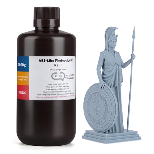ELEGOO ABS-Like 3D Printer Resin, 405nm UV Curing Photopolymer Resina for Mars Saturn Jupiter MSLA DLP LCD Impresora with High Tenacity, Grey 1000g