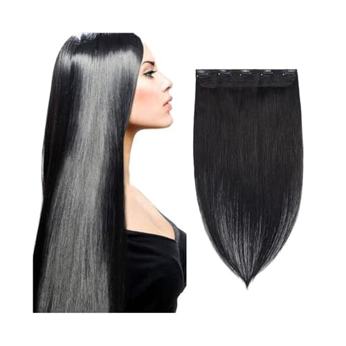 Suave Extensiones de cabello con clip una pieza Cabello humano real #1B recto en 3/4 Remy cabeza completa Postizos Largo(16 inches)