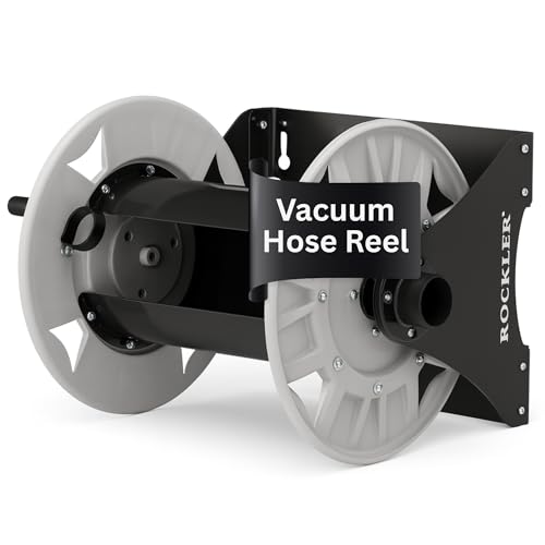 Rockler Shop Vacuum Hose Reel - Holds 40' of 1-1/2'' Vacuum Hose Extension Reel w/Steel Frame - Adjustable Tension Knob, Wall Mount Vacuum Hose Reel - Easy Installation Dust Collector Accessories