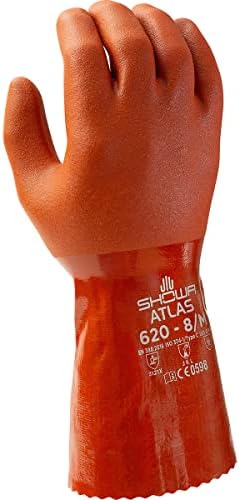 SHOWA - 620L-09 Atlas 620 Fully Coated Double-Dipped PVC Glove, Seamless Knitted Liner, Chemical Resistant, 12" Length, Large (Pack of 12 Pairs)