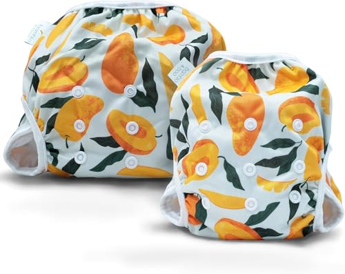 Image of Bambio & Boo - Reusable Swim Diapers, Full Size Pack (S & L), 0-40 Months, Newborn-40lbs, Leak-Proof, Adjustable, Quick Drying for Babies & Toddlers. Ideal for Swimming Lessons (Mangoes)