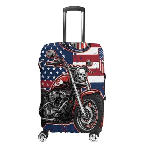 Luggage Cover Elastic Washable Stretch Suitcase Protector Dirt Bike American Flag Motocross Motorcycle Anti-Scratch Travel Suitcase Cover