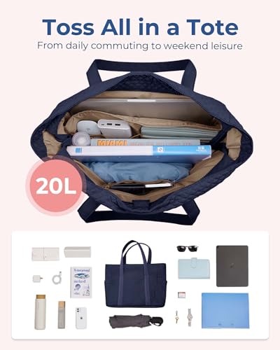 Image of BAGSMART Crush Tote Bag for Women, 20L Puffer Work Tote with Zipper, Travel Essentials Quilted Nurse Hospital Bag
